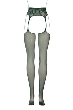 Shots - Le Désir DES051GRNOS - Fishnet/Lace Garter Stockings - One Size - Midnight Green XS - XL — thumbnail 1