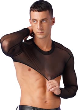Erotische transparante mannen top - Crop - Sexy heren kleding - Rollenspel - BDSM - Festival - Zwart en Wit - Uitdagend — thumbnail 4
