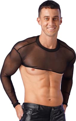 Erotische transparante mannen top - Crop - Sexy heren kleding - Rollenspel - BDSM - Festival - Zwart en Wit - Uitdagend — thumbnail 5