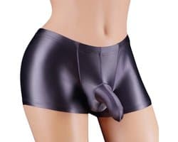 Kinky heren ondergoed Grey Cava - Fetisj penis slurf short - Strakke erotische boxershort - Glanzend grijs nylon - Olifanten neus - BDSM