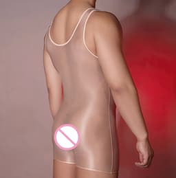 Ultra dunne transparante heren jumpsuit - Elastisch - Verleidelijke erotische kleding - Mannen bodysuit - One size - Glanzend - Doorzichtig - Korte suit — thumbnail 2