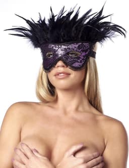 Rimba - Burlesque Masker Met Veren - Zwart/Paars — thumbnail 1