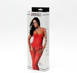 Amorable - Rood Kanten Corset - Incl. String en Kousen XL — thumbnail 4