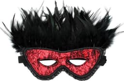 Rimba - Burlesque Masker Met Veren - Zwart/Rood — thumbnail 2
