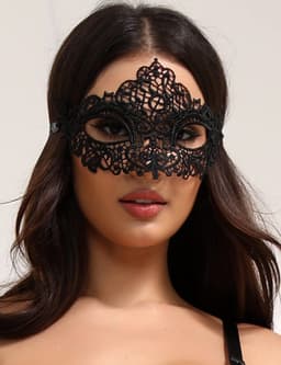 Zeloria Venetiaans Oogmasker Dames – Kanten Masker – Bal Masqué Masker – Carnavalsmasker – Verkleedmasker – Zwart – Set van 2 — thumbnail 2