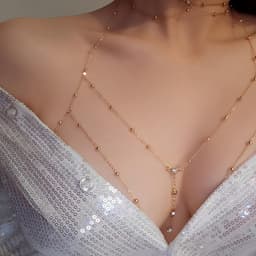 Bh Body Chain met halsketting, kristal lichaamsketting goud en zilver bikini ketting borstketting accessoires sexy kruis borstketting geschikt voor vrouwen voor feestjes en nachtclubs — thumbnail 2