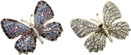 2 STKS Vlinder Broche Pin Legering Strass Insect Revers Pin Dier Pin Bee Decoratie Borstpin Corsage Badge Voor Rugzakken T-Shirts Jassen Truien Rokken Hoeden, 4.5x3.7cm, bergkristal — thumbnail 1