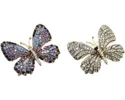 2 STKS Vlinder Broche Pin Legering Strass Insect Revers Pin Dier Pin Bee Decoratie Borstpin Corsage Badge Voor Rugzakken T-Shirts Jassen Truien Rokken Hoeden, 4.5x3.7cm, bergkristal