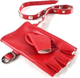 Handschoenen met klinknagels, halve vingers, vingerloos, rock, leren handschoenen voor dames en meisjes, voor dans, hiphop, optredens, paaldansen, cosplay en feesten, rood — thumbnail 2