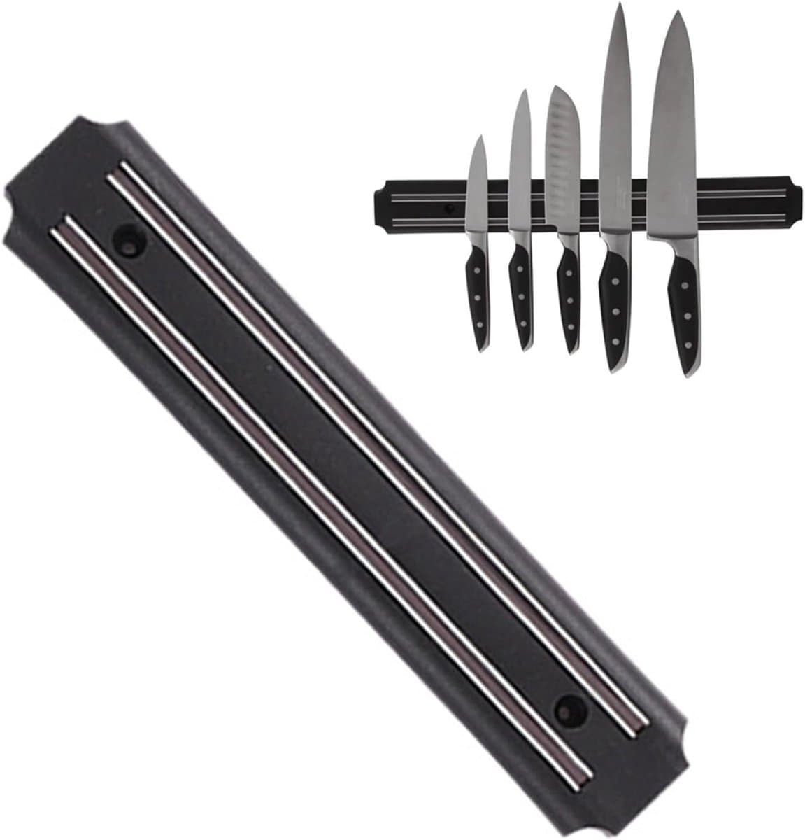 Magnetische messenhouder, meshouder voor roestvrij staal, met montagegereedschap, 25 cm, zwart — afbeelding 1