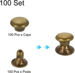 100 sets 3 mm lederen klinknagels, enkele doppen, holle klinknagels, koolstofstaal, ronde kop, snaps, buisvormige metalen pennen voor riem, decoratie, kleding, doe-het-zelf handwerk (bruin) — thumbnail 4