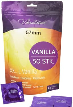 VIBRATISSIMO condooms XXL Vanilla 50-pack | met aroma | for Men | met dunne wanddikte & gearomatiseerd | gevoelsecht flinterdun | b=57 mm — thumbnail 1