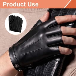 Handschoenen voor heren en dames, sportieve leren handschoenen zonder vingers, vingerloos, van PU-leer, voor outdoor, fitness, zwart, L — thumbnail 4