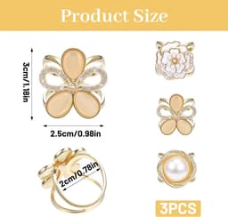 3 stuks sjaalringen voor dames, elegante goudwitte sjaalgesp, sjaalclip, stoffen ring, gesp voor dames — thumbnail 4