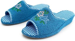 Pantoffels voor dames, badstof, open sleehak, pantoffels, kurk, comfortabele seniorenschoenen, zomer, zacht, licht, orthopedisch, borduurwerk — thumbnail 1