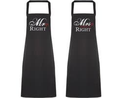 Schort Set voor Koppels: Mr. Right & Mevrouw Altijd Rechts - Leuk Cadeau