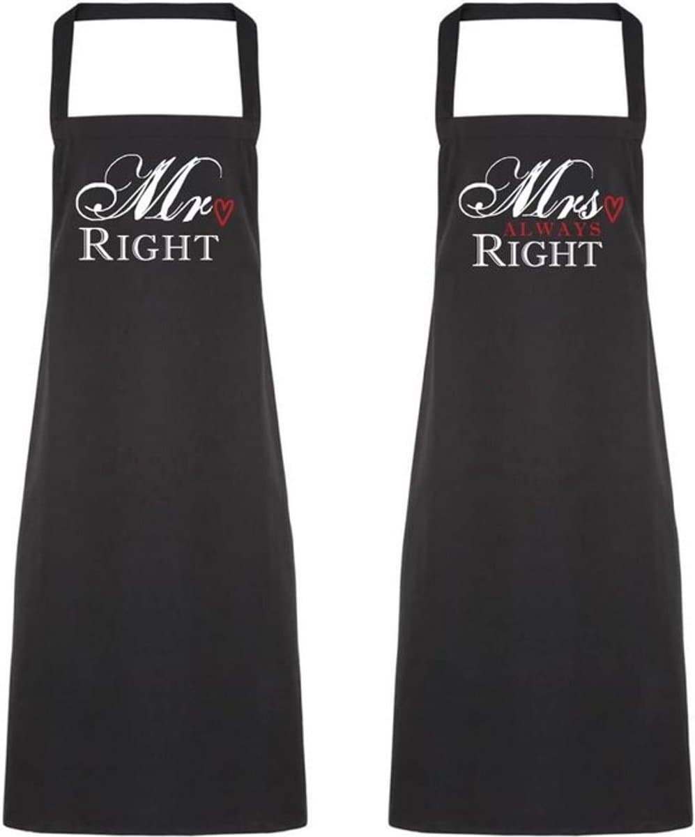 Schort Set voor Koppels: Mr. Right & Mevrouw Altijd Rechts - Leuk Cadeau — afbeelding 1