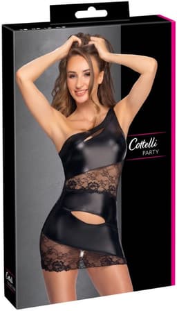 Cottelli Collection - Asymmetrische Kanten Mini Jurk - Zwart — thumbnail 5