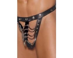 Heren Kunstleren Harness String Zwart met Ketting Details - Draagbare Body Harness met Bondage Elementen in Maten XS tot 4XL