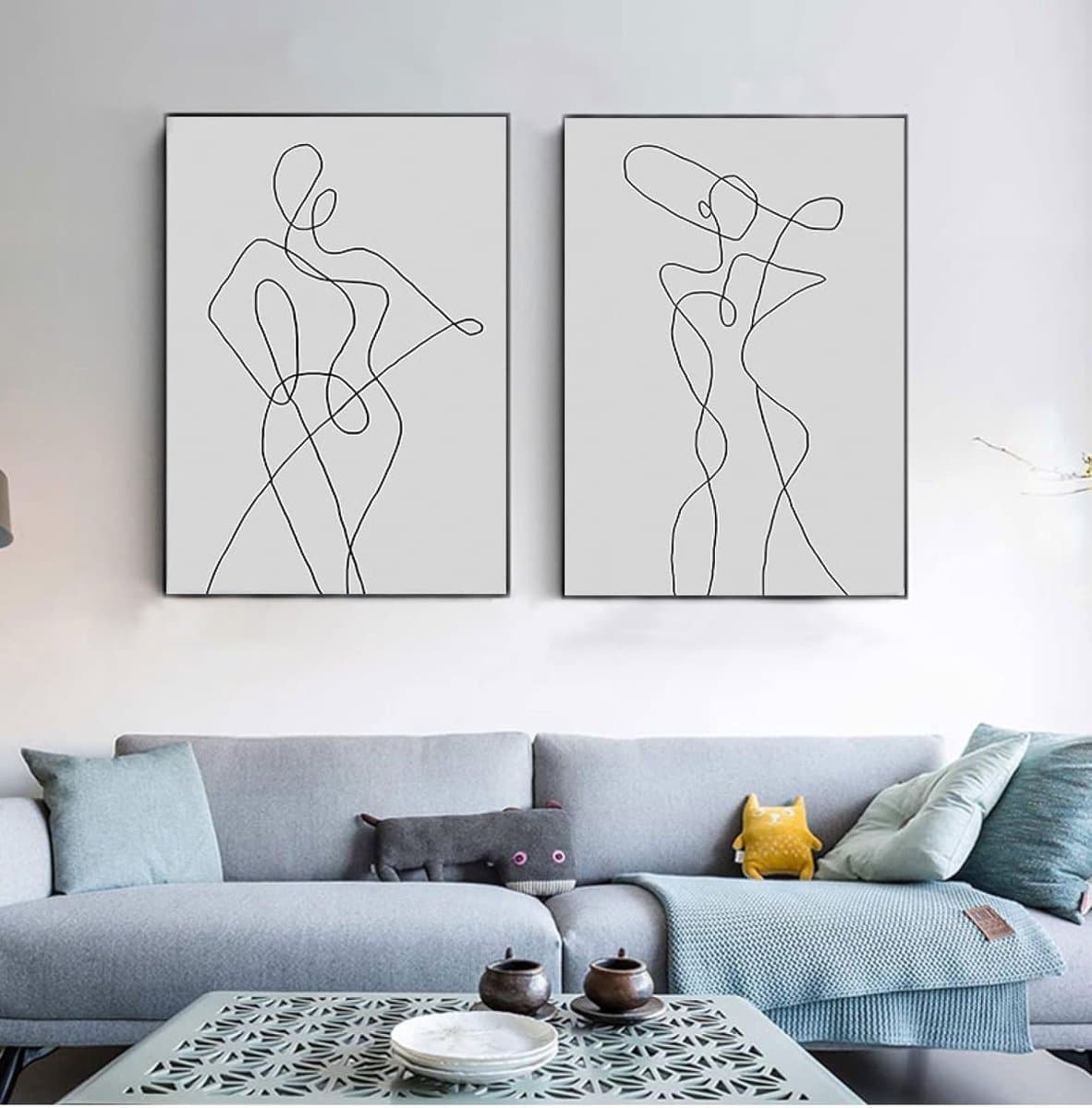 Abstracte Lijntekening Muur Art - Gezicht Vrouw Lichaam - Woonkamer Decor - Canvas Schilderij - 40x60cmx2 - Niet gespecificeerd — afbeelding 1