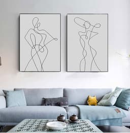 Abstracte Lijntekening Muur Art - Gezicht Vrouw Lichaam - Woonkamer Decor - Canvas Schilderij - 40x60cmx2 - Niet gespecificeerd — thumbnail 1