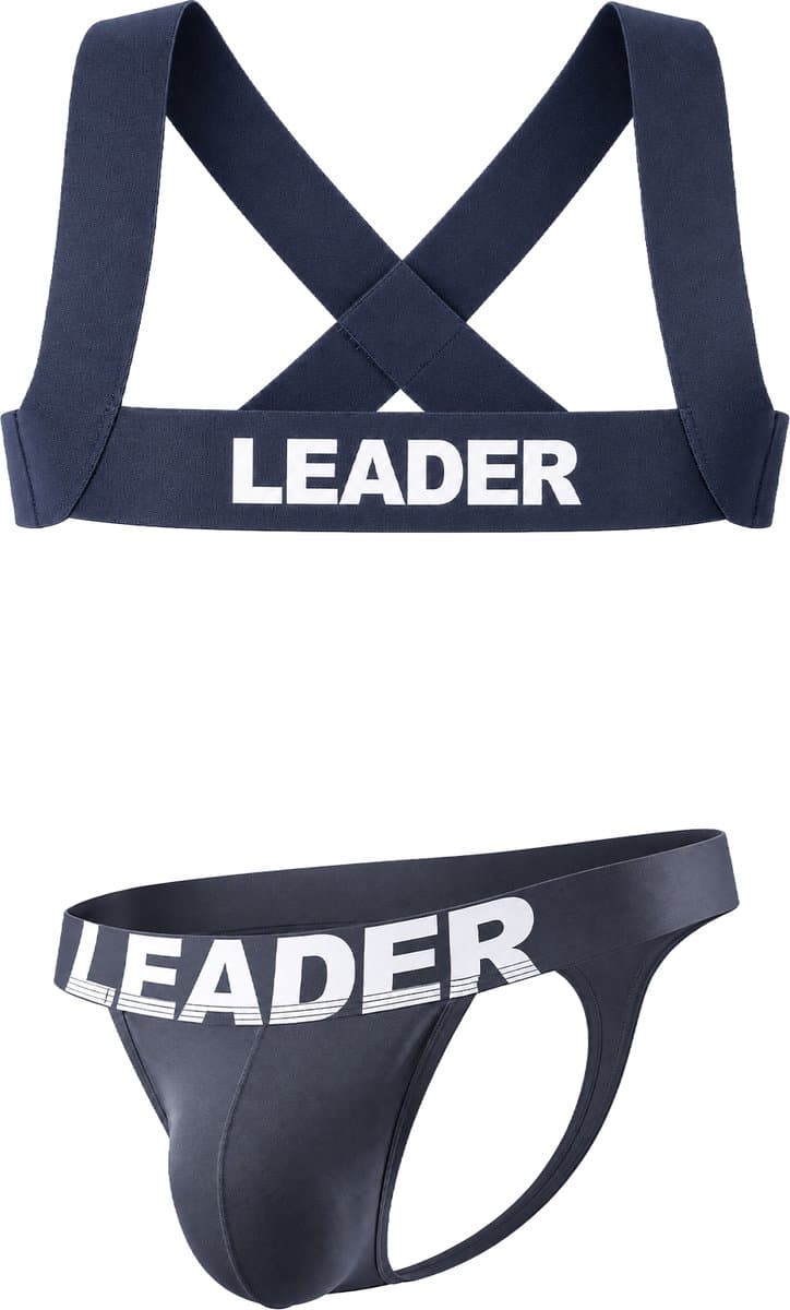 LEADER Essentials Multipack 1x Thong + 1x Harness Navy - MAAT XS - Erotisch Heren Ondergoed - String voor Man - Sexy mannen String — afbeelding 1
