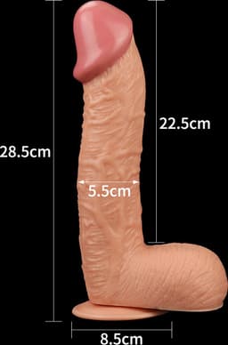 Realistische XXL King Size Dildo 28.5 cm lang en 5.4 cm dik - Levensechte Grote Dildo 28.5 cm lang - Realistische dildo met balzak en stevige zuignap - Realistische Dildo Met Zuignap en Balzak — thumbnail 3