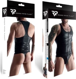 Regnes Fetish Planet – Wetlook Heren mouwloos t-shirt – Zwart - Maat S — thumbnail 3