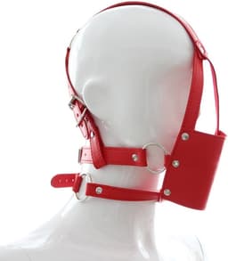 Nooitmeersaai - Hoofdmasker met mondknevel - PU leer - Rood - Verstelbaar — thumbnail 3