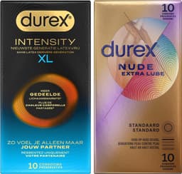 Durex - 20 stuks Condooms - Intensity XL Nieuwste generatie ultradun, gedeelde lichaamswarmte 10st - Nude Huid op Huid gevoel Extra Lube 10st - Voordeelverpakking — thumbnail 1