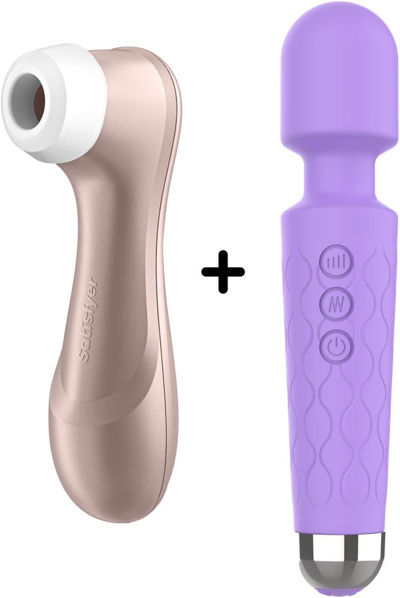 Satisfyer Pro 2 + Ivy Lux Wand Massager – Luchtdruk Vibrator & Clitoris Stimulator – 2-in-1 Seksspeeltjes Set voor Vrouwen – Waterdicht & Fluisterstil — afbeelding 1