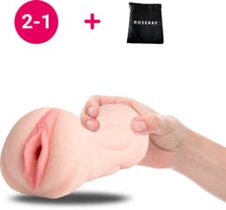 Rosebay - 2-1 Mond & Pussy Masturbator - Masturbator voor Man - Pocket Pussy - Sex Toys voor Mannen - Wit - Met Opbergzakje — thumbnail 1