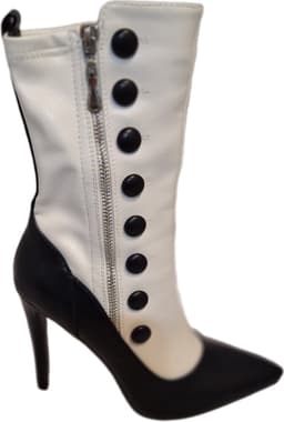 RUON-ENKELLAARSJE IN WHITE LEDERLOOK -BLACK DETAILS-NAALDHAK 9 CM-41 — thumbnail 1