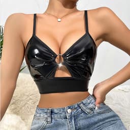 Glanzend Sexy Topje - BH - Zwart - Festival - Lingerie - Dames — thumbnail 4