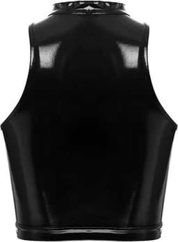 Erotische top open hollow out - PU Leder BDSM - Latex Wetlook kleren - Open borst met veters - Halsband sluiting - Sexy vrouwen kleding - RedParrot — thumbnail 5