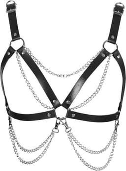 Zwarte ketting BH - PU - verstelbaar - chain bra - borstharnas - body chain - borstversiering - body sieraad - body harnas - kinky - sexy accessoire — thumbnail 3
