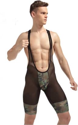 Camouflage bodysuit Heren - Mannen kleding erotisch - Doorschijnend - Jumpsuit rollenspel - Tankini - Legerprint — thumbnail 1