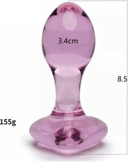 Glazen Roze Hartjes Buttplug - 8.5 CM - Glas - Anaal - Plug - Anus — thumbnail 2