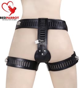 Kuisheidskooi vrouwen - Leder - Inclusief sleutel en sloten - Chastity - BDSM ondergoed - Slip - One size - Volledig verstelbaar — thumbnail 2