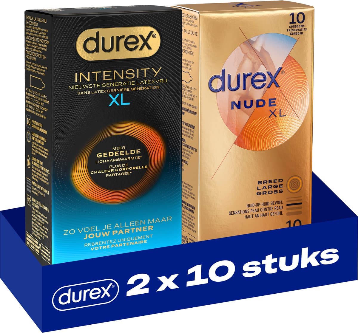 Durex - 20 stuks Condooms - Intensity XL Nieuwste generatie ultradun, gedeelde lichaamswarmte 10st - Nude Huid op Huid gevoel XL 10st - Voordeelverpakking — afbeelding 1