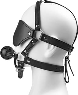 Lederen Bondage Masker met Blinddoek en Ballgag – Verstelbaar Hoofdtuig voor BDSM & Dominantie Spel — thumbnail 2