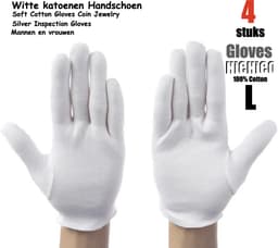 Katoenen handschoenen wit L 4stuks – 2paar Beschermende Handschoenen - Medium - Gezondheidszorg - Ziekenhuis - Beauty Center, Kapper en Salon Spa Tattoo – Jewelry - eczeem / allergie / handcreme - juweliers / munt handschoen — thumbnail 1