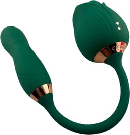 SlipperyHeights® Twila - 2 in 1 Luchtdruk Stotende Roos Vibrator - Clitoris Satisfy en G-Spot Stimulatie - Intense 20 Standen - Siliconen Sex Toy voor Vrouwen - Dildo - Groen — thumbnail 2