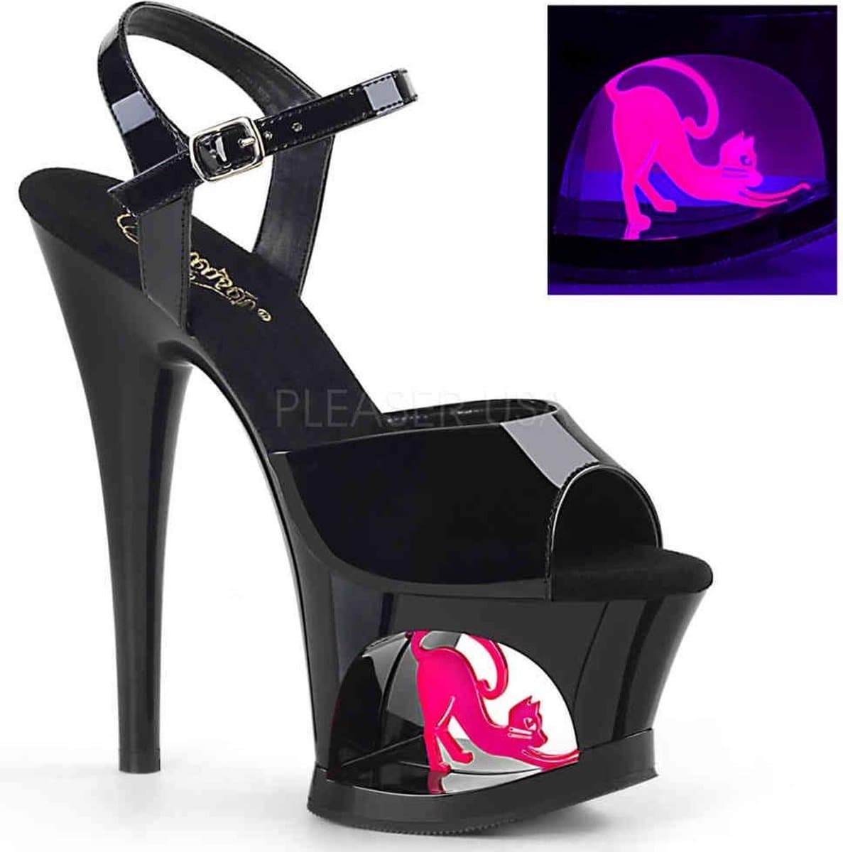 Pleaser - MOON-708FLM Sandaal met enkelband, Paaldans schoenen - Paaldans schoenen - 39 Shoes - Zwart/Multicolours — afbeelding 1