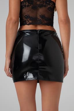 Christine le Duc - Mini Rokje met Wetlook - Lak Kleding - Laklook - Black Love - Zwart — thumbnail 2