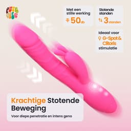 PureVibe® Magic Pulsing Rabbit – Stotende Rabbit Vibrator voor Vrouwen – Clitoris & G-Spot Stimulator – Dildo - 10 Stoot- & 10 Vibratiestanden –Realistisch Sex Toys voor Koppels – Roze — thumbnail 3