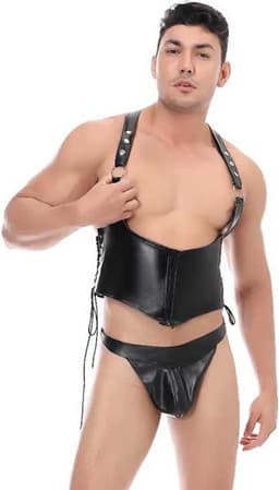 Lederen Body Harnas met Onderbroek - BDSM Set - Lingerie - Heren - String — thumbnail 2