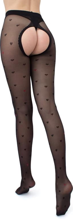 Giulia - Intimo Fashion licht glanzende 20den Panty met hartjes en open kruis - Zwart - L — thumbnail 12
