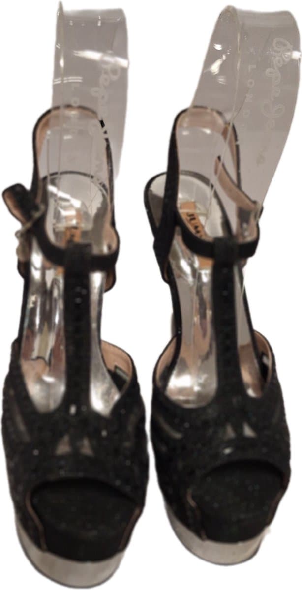 JUMEX- EROTISCHE PUMP-BLACK-STRASS-SILVER STILETTO HEEL-39 — afbeelding 1