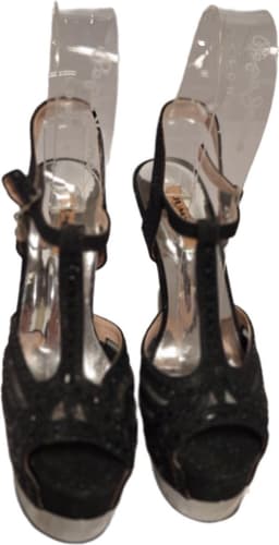 JUMEX- EROTISCHE PUMP-BLACK-STRASS-SILVER STILETTO HEEL-39 — thumbnail 1
